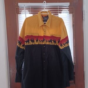 Roper Western Cowboy Silhouette Shirt - Yellow, Red, Black